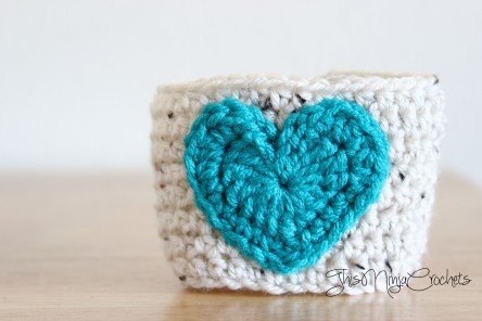 Oatmeal Coffee Cozy with Teal Heart
